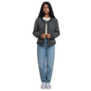 French Connection Gray Boucle Crop Jacket Sequin Trim Size 12